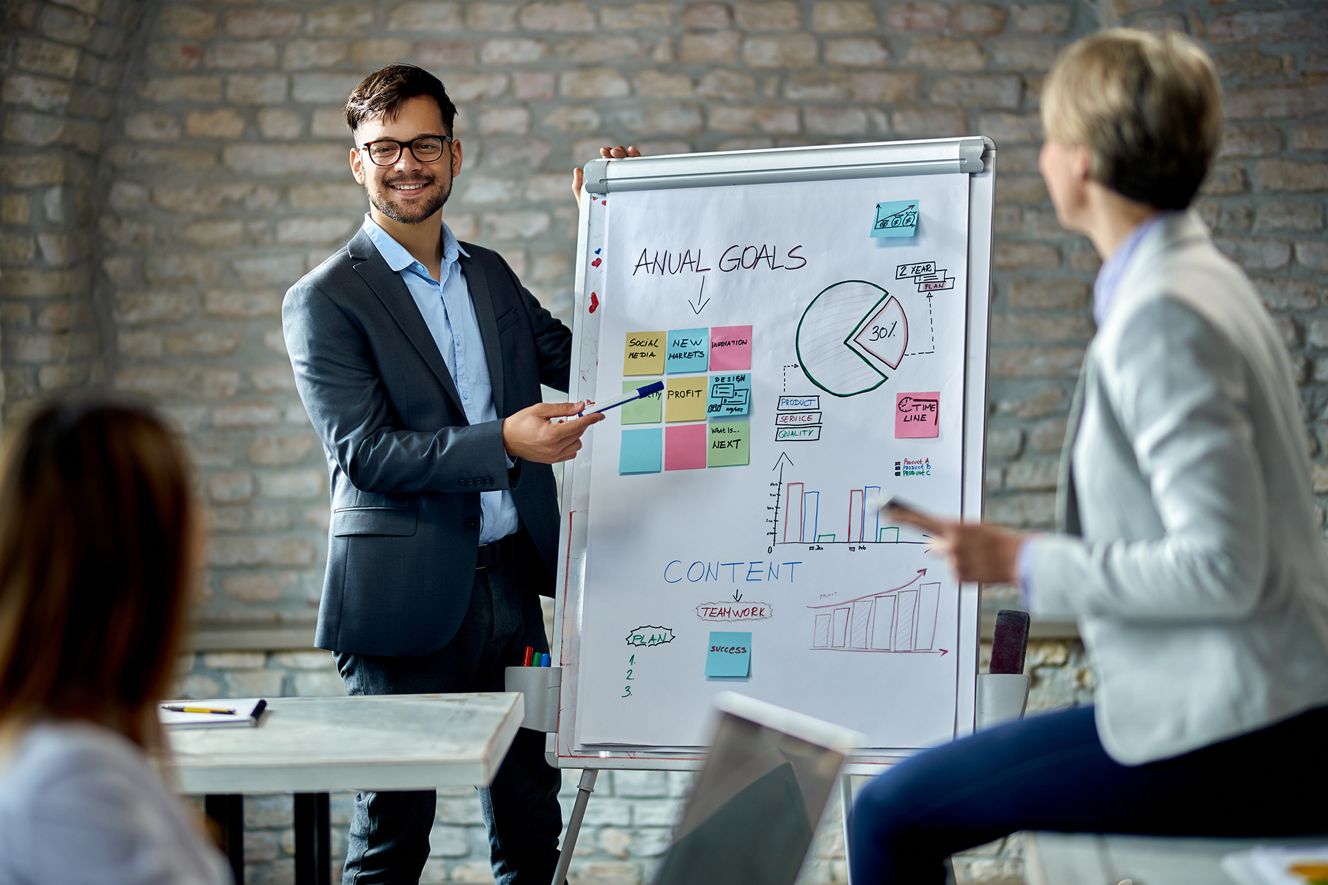 A team of employees working creatively together to develop new ideas, guided by a supportive leader