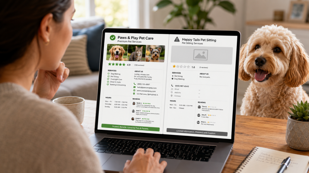 PetsAgile_Comparing professional and incomplete pet business profiles