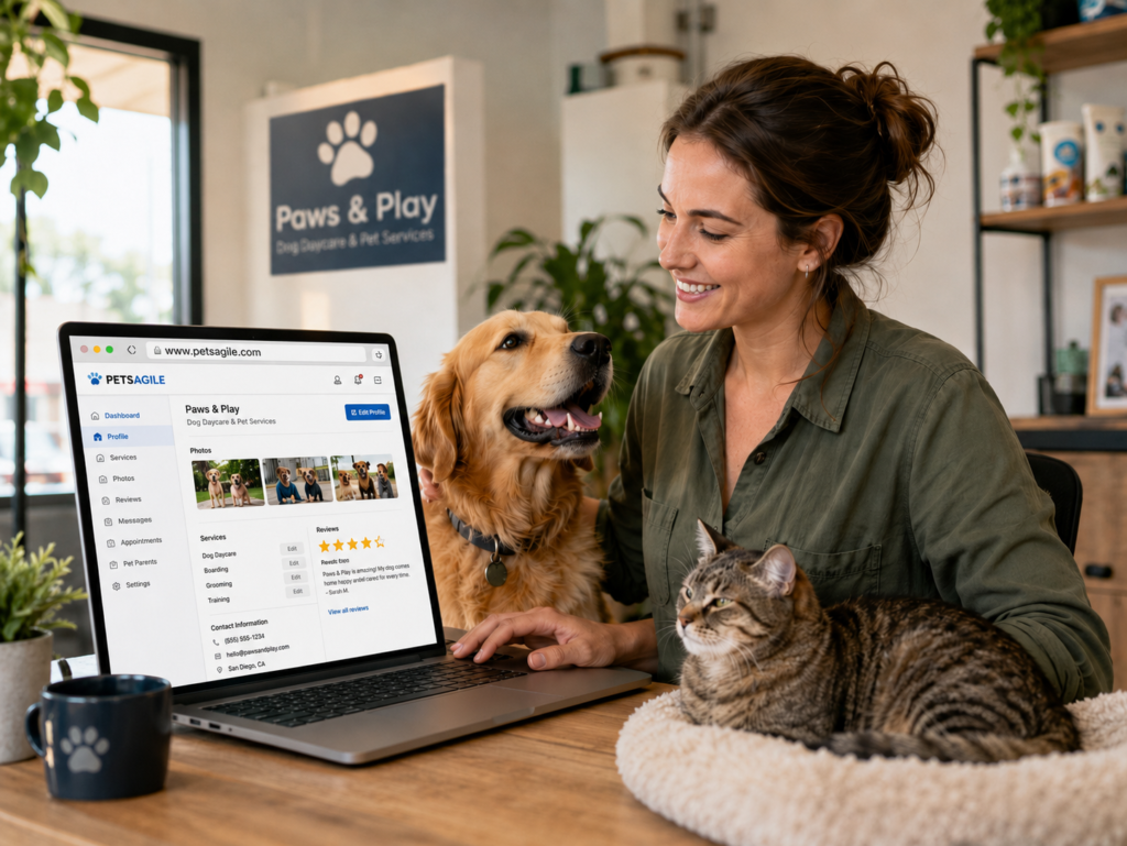 PetsAgile_Pet business owner creating a professional online business profile