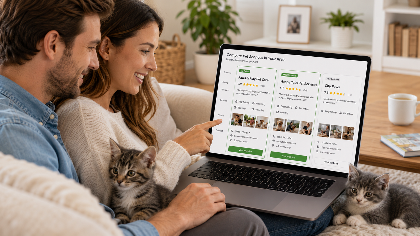 PetsAgile_Pet owner evaluating different pet service providers online