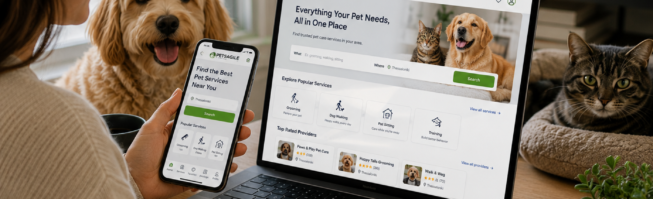 Pet owner researching local pet services online before making a decision